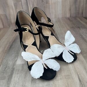 Adrienne Vittadini Women's 9 Black Strappy Heels 4" Heel Butterfly